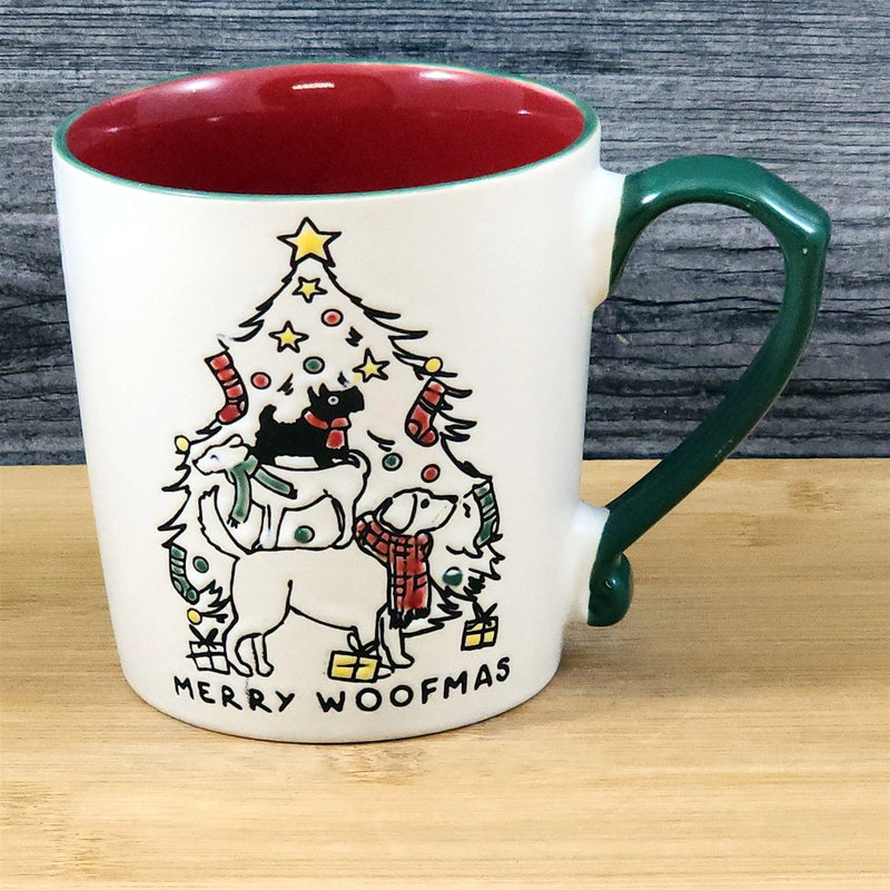 Load image into Gallery viewer, Christmas Dogs in Tree Coffee Mug Ceramic Red Cup Holiday Blue Sky 18oz