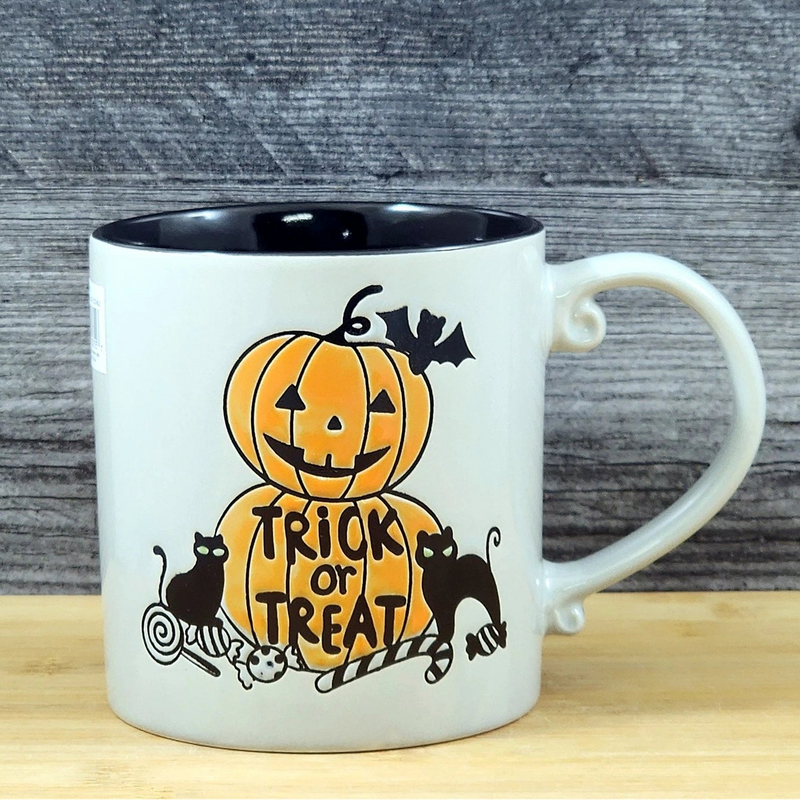 Load image into Gallery viewer, Pumpkins Halloween Coffee Mug Black Cats Ceramic Embossed Tea Cup Blue Sky 21oz