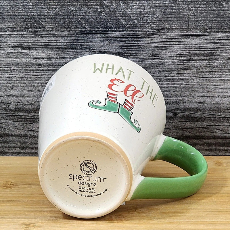 Load image into Gallery viewer, Holiday Elf Saying Coffee Mug Ceramic Green Christmas Embossed Cup Blue Sky 18oz