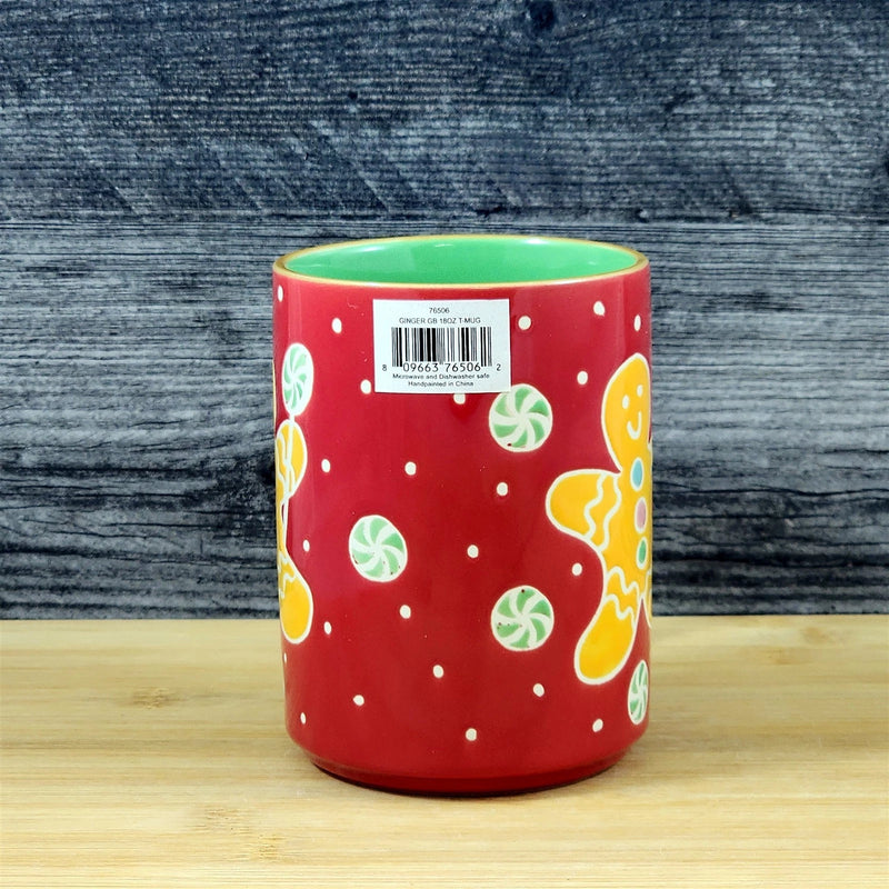 Load image into Gallery viewer, Christmas Coffee Mug Gingerbread Blue Sky Ceramic Holiday Cup Red Green 18oz