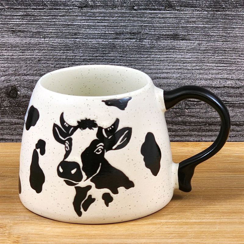 Load image into Gallery viewer, Black Cow Head Coffee Mug Ranch Farm Ceramic Embossed Tea Cup Blue Sky 18oz