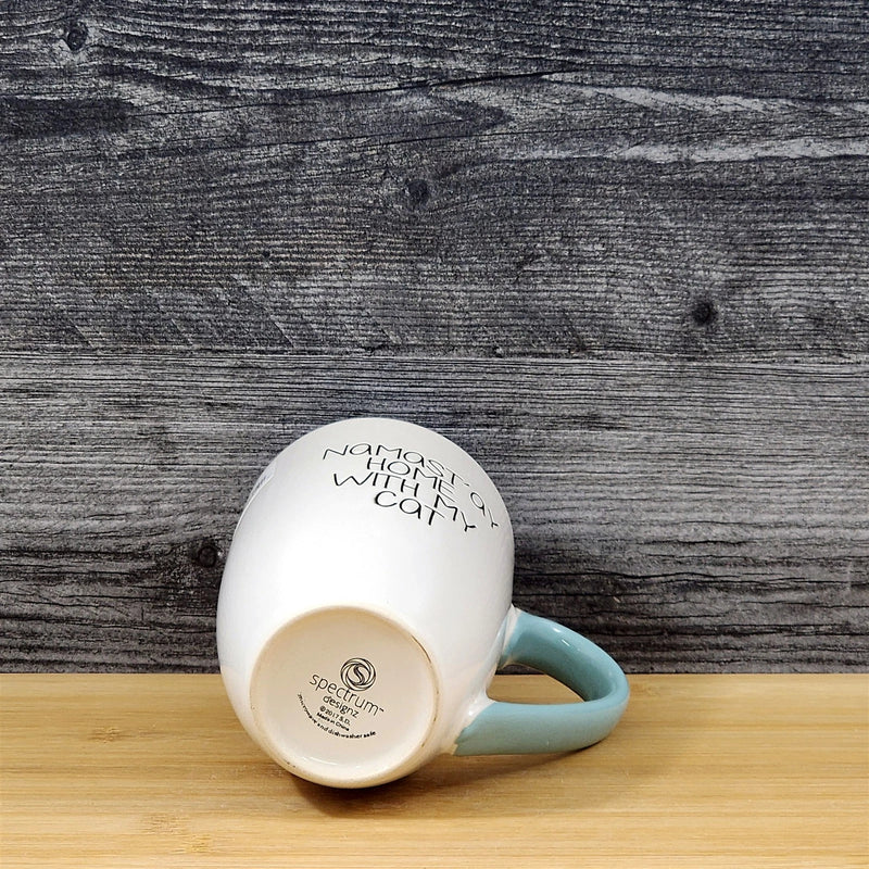 Load image into Gallery viewer, Namast'ay Home With My Cat Coffee Mug Embossed White Ceramic Tea Cup Blue Sky