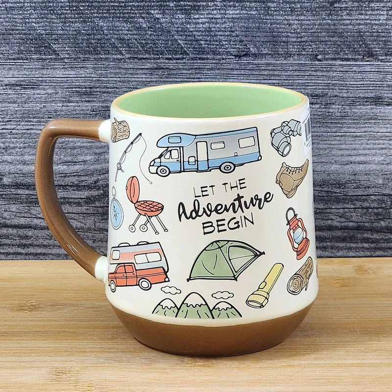 Load image into Gallery viewer, Camping Lover Coffee Mug Camper Tent Embossed Tea Cup Ceramic Blue Sky 18oz