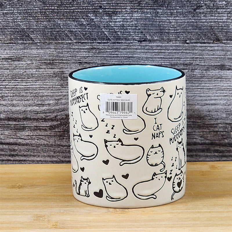 Load image into Gallery viewer, Sleeping Cats Coffee Mug Ceramic Tea Cup Embossed Napping Kittens Blue Sky 18oz
