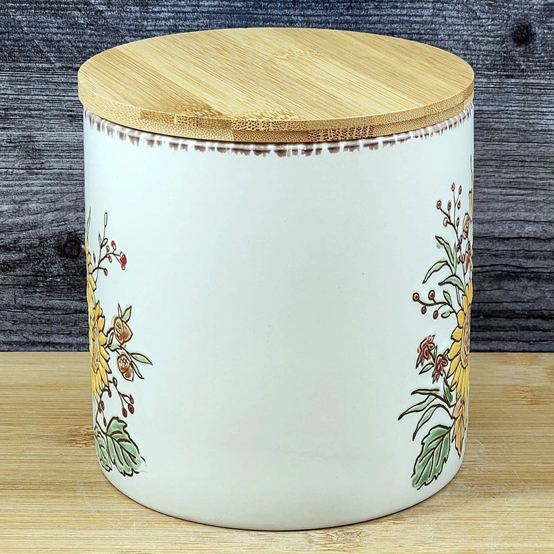 Load image into Gallery viewer, Floral Sunflower Canister & Bamboo Lid Embossed 5" Ceramic Jar Blue Sky Fall