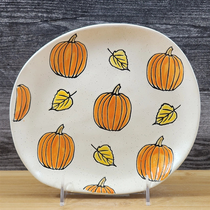 Load image into Gallery viewer, Halloween Pumpkin Salad Plate Round Ceramic Orange Fall Autumn 8" Blue Sky