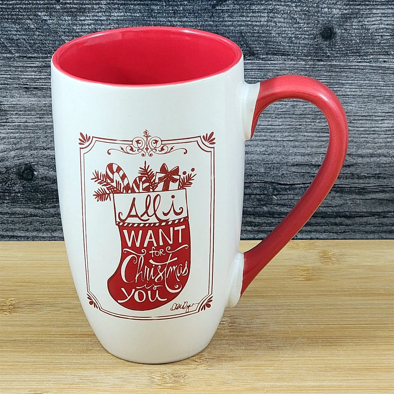 Load image into Gallery viewer, Coffee Mug Christmas Holiday Saying Red Stocking Ceramic Tall Cup Blue Sky 18oz