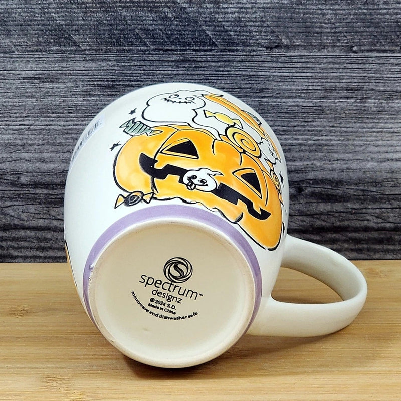 Load image into Gallery viewer, Halloween Coffee Mug Jack-O-Lantern Whimsical Purple Tea Cup Ceramic Blue Sky 18
