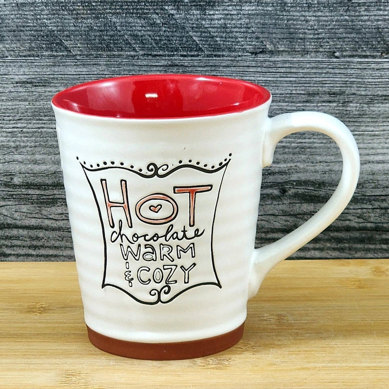 Load image into Gallery viewer, Hot Chocolate Coffee Mug Red White Embossed Christmas Tea Cup Blue Sky 17oz