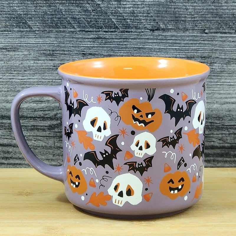 Load image into Gallery viewer, Halloween Skulls Bats Pumpkins Mug Ceramic Coffee Tea Cup Orange Blue Sky 17oz