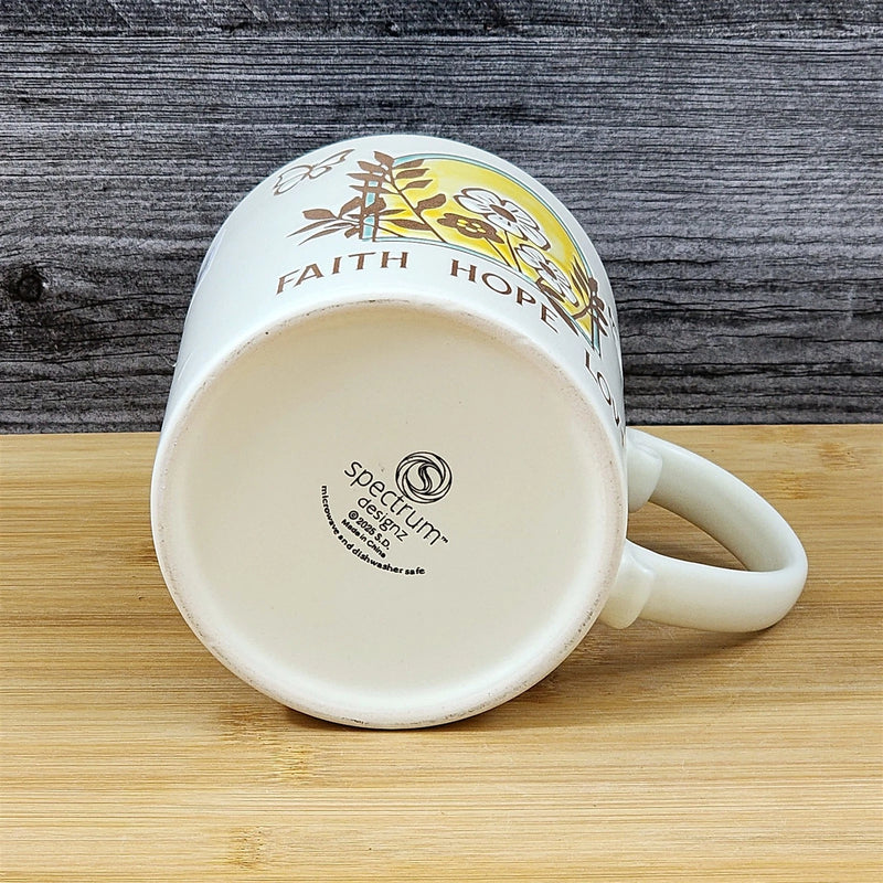 Load image into Gallery viewer, Religious Coffee Mug Faith Hope Love Tea Cup Ceramic Blue Sky 21oz Yellow Floral