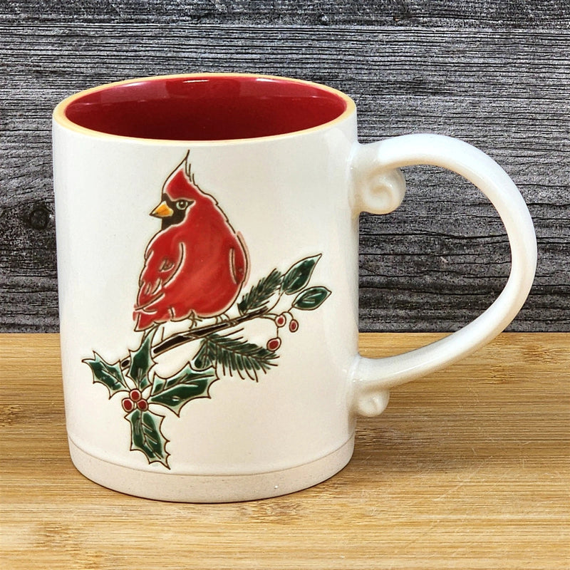 Load image into Gallery viewer, Cardinal Coffee Mug Ceramic Holiday Embossed Christmas Red Cup Blue Sky 16oz