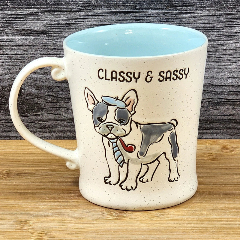 Load image into Gallery viewer, French Bulldog Coffee Cup Classy Sassy Dog Mug Blue Sky Ceramic Embossed 17 oz
