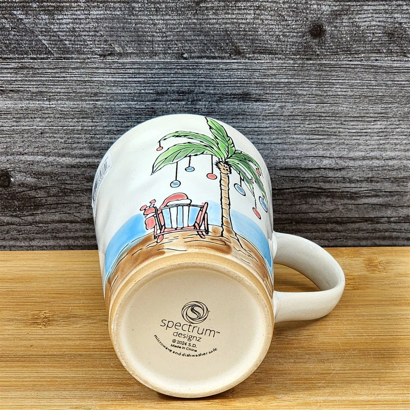Load image into Gallery viewer, Holiday Palm Tree Coffee Mug Ceramic Beach Tropical Christmas Cup Blue Sky 18oz