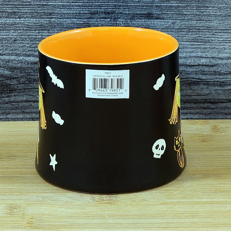 Load image into Gallery viewer, Halloween Mug Whimsical Black Orange Witch Cat Skull Bats Ceramic Cup Blue Sky