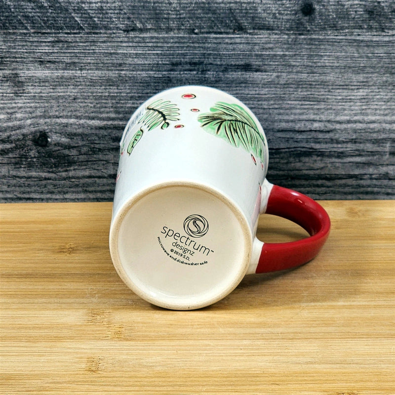 Load image into Gallery viewer, Coffee Mug Christmas Pine Berry Holiday Red Embossed Cup Ceramic Blue Sky 17oz