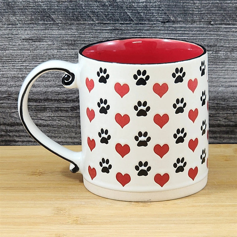 Load image into Gallery viewer, Dog Mom Coffee Mug Ceramic Tea Cup Red Embossed Paws and Hearts by Blue Sky 21oz