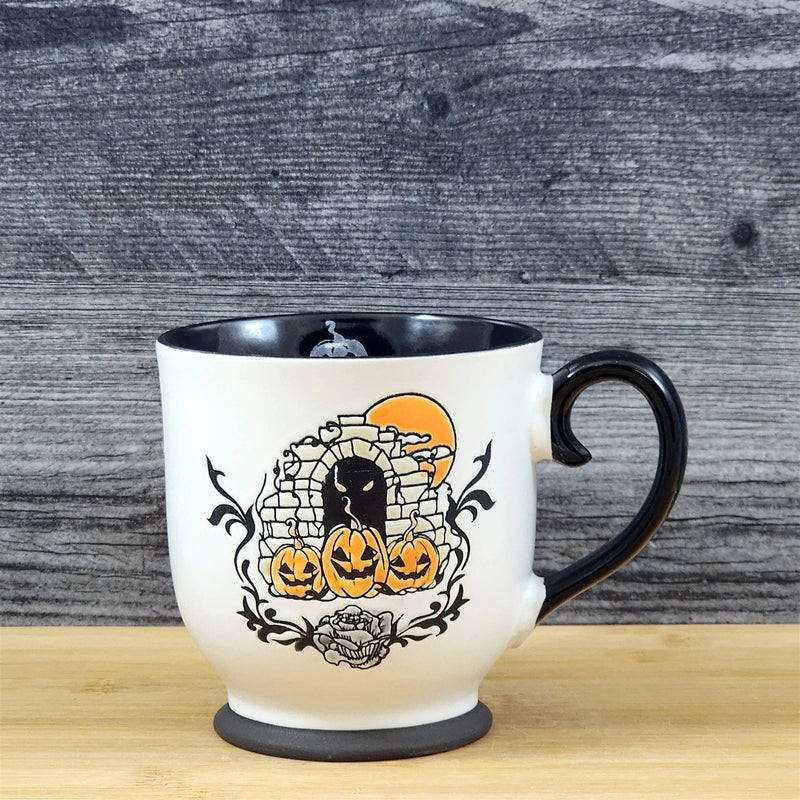 Load image into Gallery viewer, Jack-o-Lantern Halloween Pumpkin Mug Ceramic Black Coffee Tea Cup Blue Sky 17oz