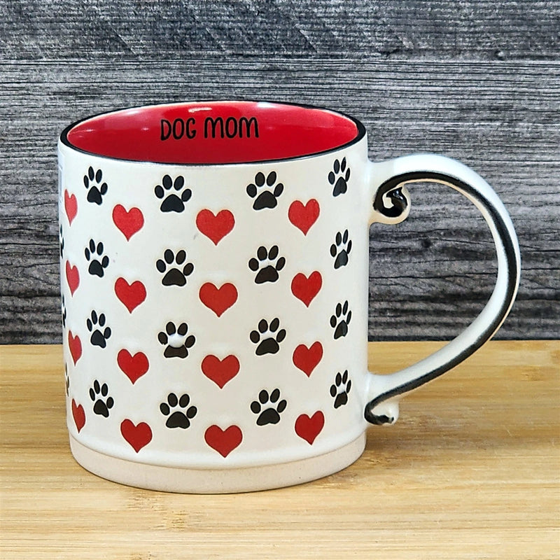 Load image into Gallery viewer, Dog Mom Coffee Mug Ceramic Tea Cup Red Embossed Paws and Hearts by Blue Sky 21oz