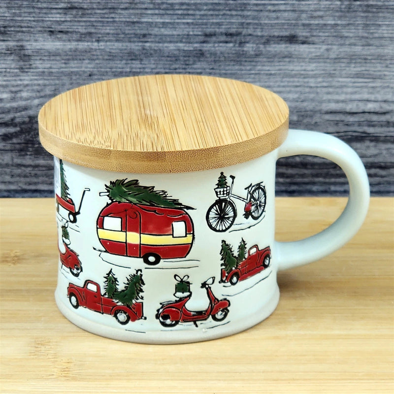 Load image into Gallery viewer, Holiday Coffee Mug with Lid Embossed Christmas Cup Ceramic Red by Blue Sky 17oz