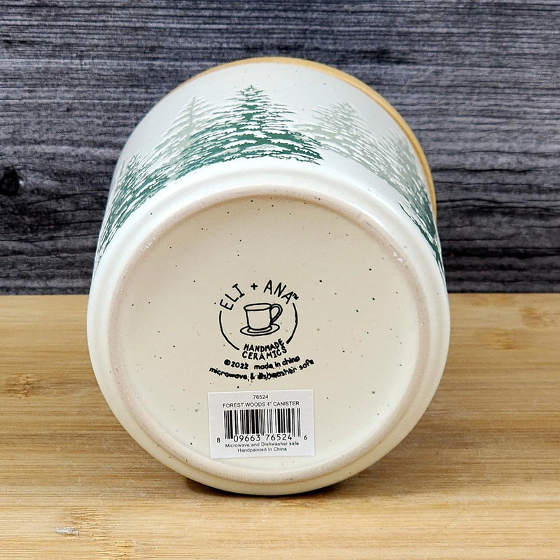 Load image into Gallery viewer, Forest Woods Tree's Canister & Bamboo Lid Embossed Ceramic Green Jar Blue Sky 4"