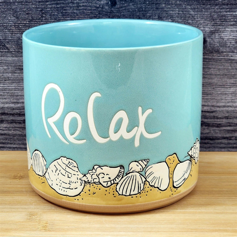 Load image into Gallery viewer, Beach Shells Planter Ceramic Utensil Organizer Herb Succulent Blue Sky 6.5in