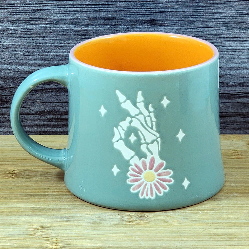 Load image into Gallery viewer, Skeleton Hand OK Sign Coffee Mug Halloween Orange Ceramic Tea Cup Blue Sky 18oz