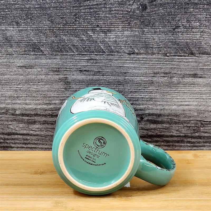 Load image into Gallery viewer, Snowman Christmas Coffee Mug Winter Holiday Cup Green 18oz Ceramic Blue Sky