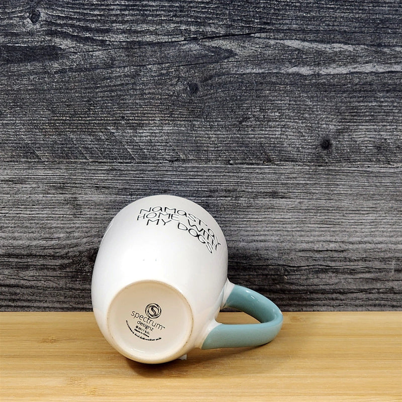 Load image into Gallery viewer, Namast'ay Home With My Dogs Coffee Mug Embossed White Ceramic Tea Cup Blue Sky