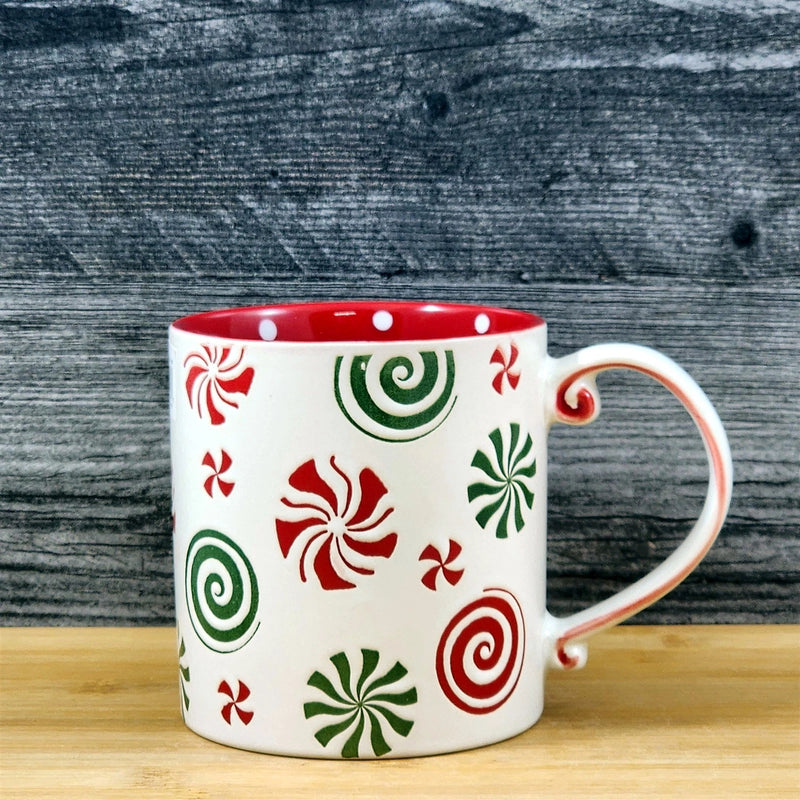 Load image into Gallery viewer, Peppermint Candy Christmas Holiday Coffee Mug Ceramic Cup Red 21oz Blue Sky
