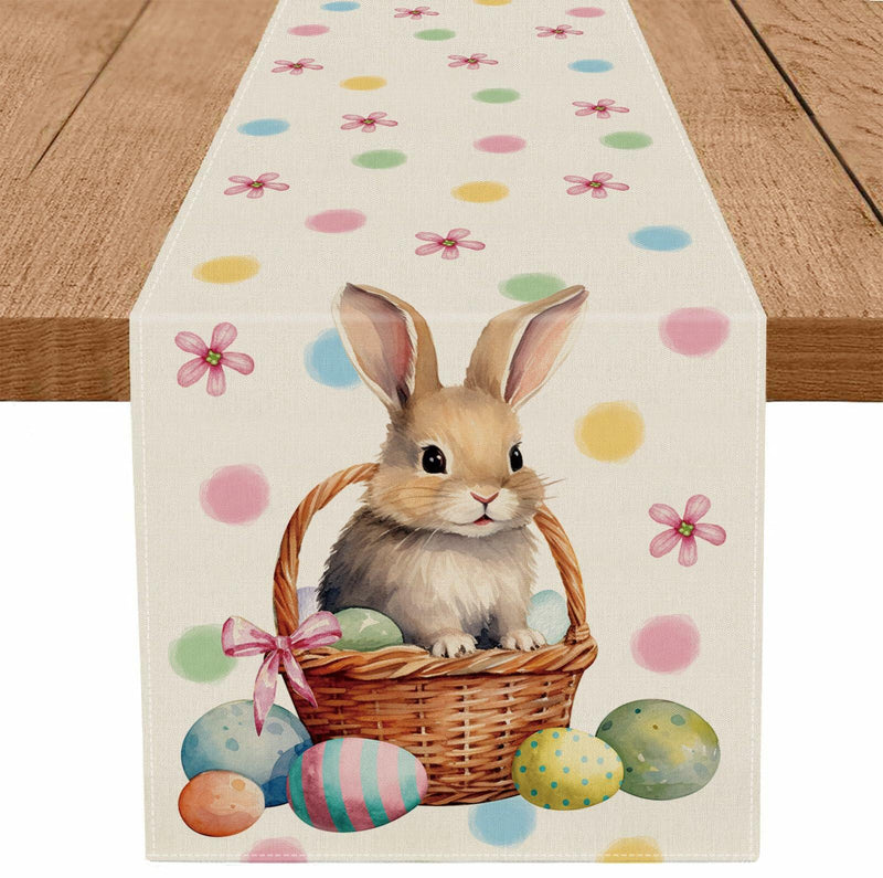 Load image into Gallery viewer, Easter Table Runner Bunny Eggs Basket Flowers 13x72 Inch