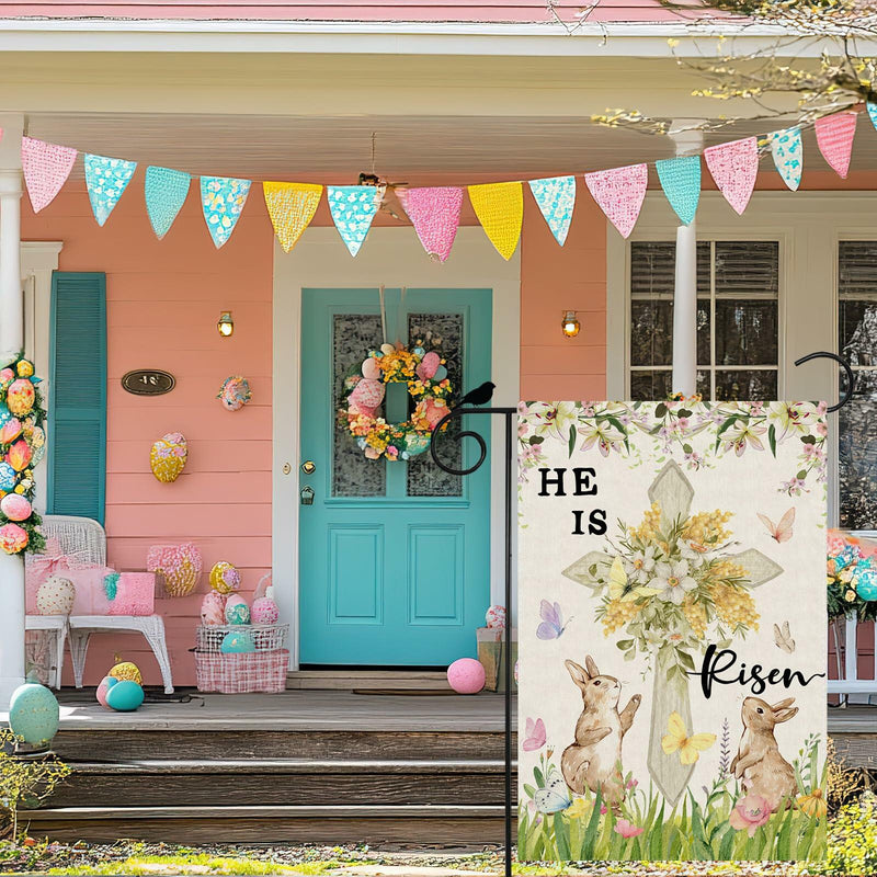 Load image into Gallery viewer, Easter Watercolor Cross Bunny Garden Flag 12x18 Inch Double Sided