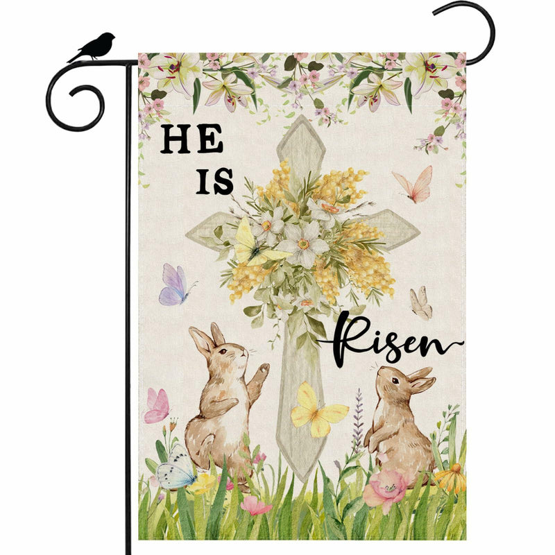 Load image into Gallery viewer, Easter Watercolor Cross Bunny Garden Flag 12x18 Inch Double Sided