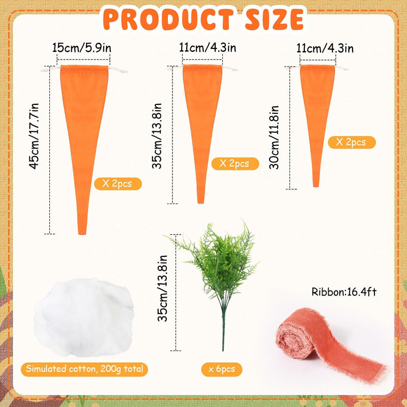 Load image into Gallery viewer, Easter Artificial Carrots Decor Large Fabric Set 6 Pcs 17.7'',13.7'',11.8''