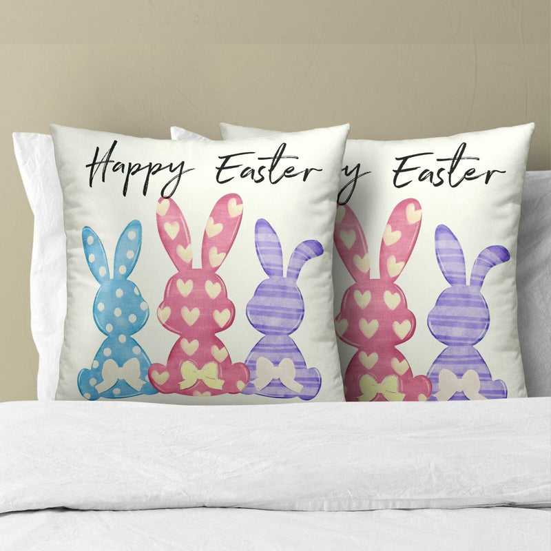 Load image into Gallery viewer, Happy Easter Throw Pillow Covers Set of 2 18x18 Cotton Colorful Bunny