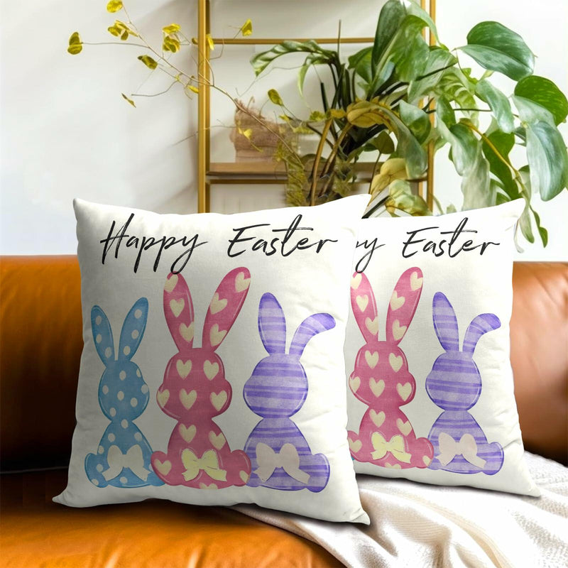 Load image into Gallery viewer, Happy Easter Throw Pillow Covers Set of 2 18x18 Cotton Colorful Bunny
