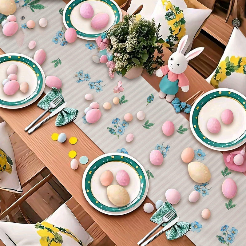 Load image into Gallery viewer, Easter Table Runner 13x72in Blue Bunny Floral Spring Decor