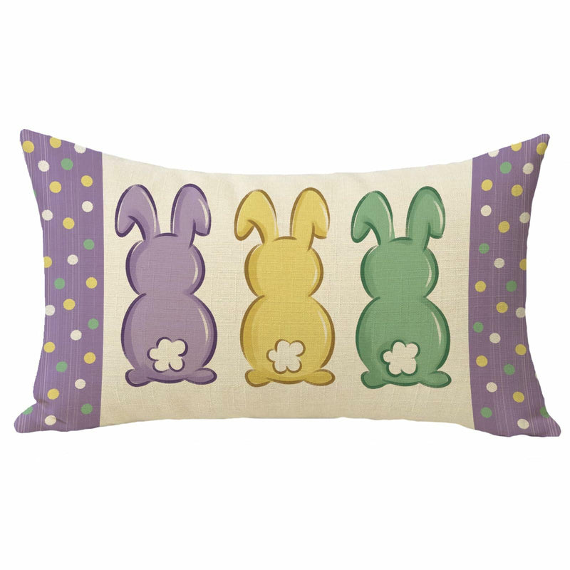 Load image into Gallery viewer, Fahrendom Easter Peeps Bunny Lumbar Pillow Case12x20 Purple Rabbit Cotton Linen