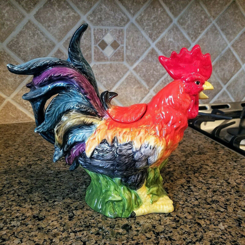 Load image into Gallery viewer, Rooster Farmhouse Teapot Colorful Ceramic Farm Barnyard Animal Blue Sky Goldminc