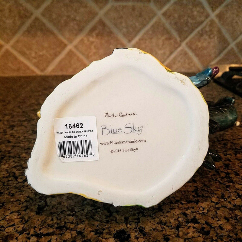 Load image into Gallery viewer, Rooster Farmhouse Teapot Colorful Ceramic Farm Barnyard Animal Blue Sky Goldminc