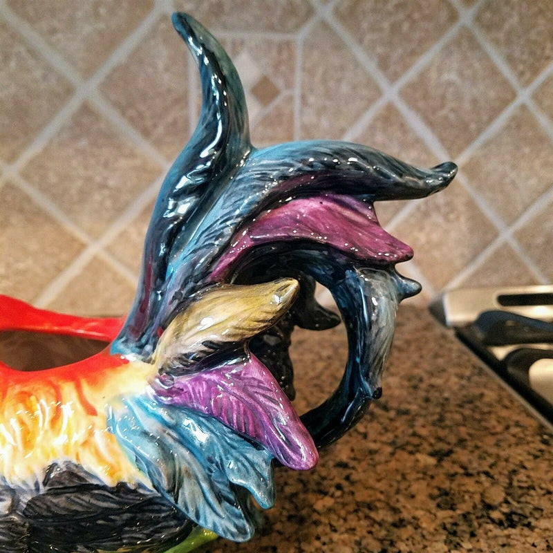 Load image into Gallery viewer, Rooster Farmhouse Teapot Colorful Ceramic Farm Barnyard Animal Blue Sky Goldminc