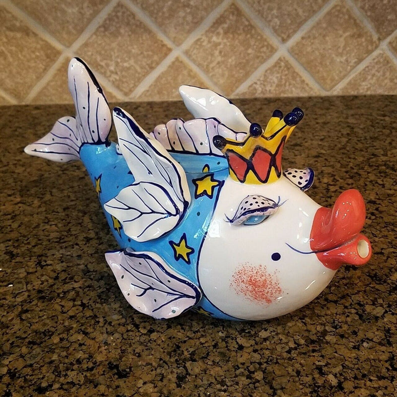 Load image into Gallery viewer, Fairy Cod Mother Teapot Serving Kitchen Ceramics Tea Pot Blue Sky Diane Artware