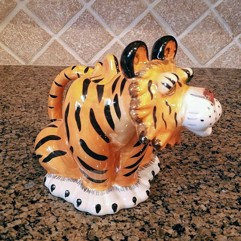 Load image into Gallery viewer, Tiger Teapot Ceramics Tea Pot by Blue Sky and Heather Goldminc Animal Décor