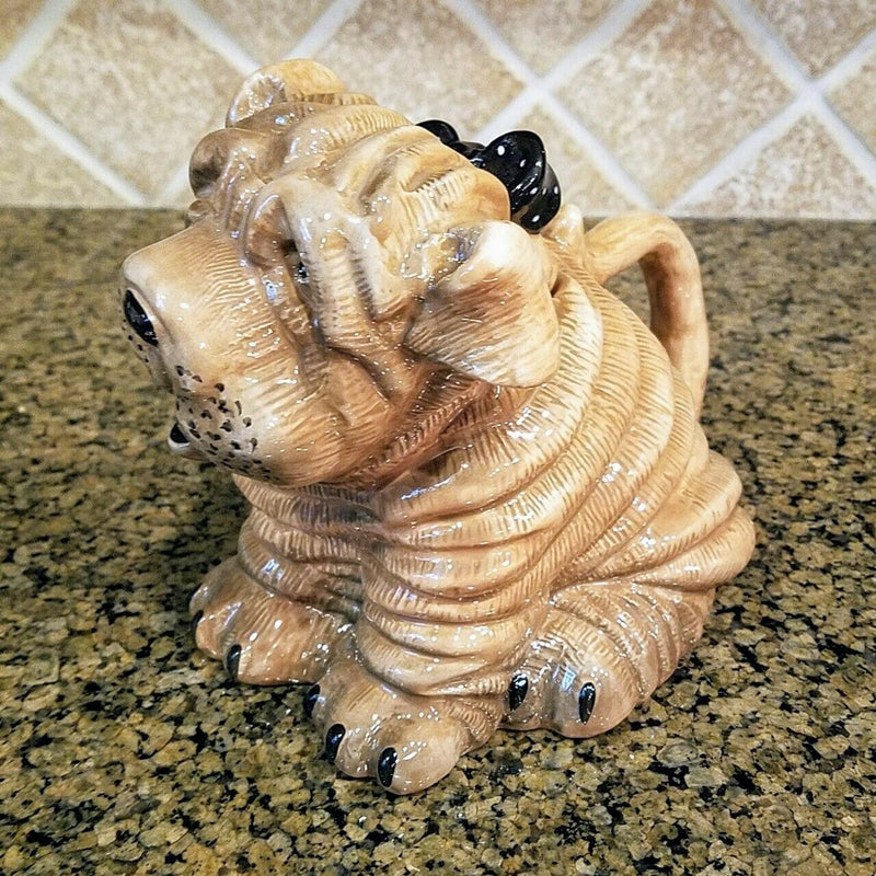 Load image into Gallery viewer, Shar Pei Dog Teapot Brown Ceramic Collectible Kitchen Décor Blue Sky Goldminic