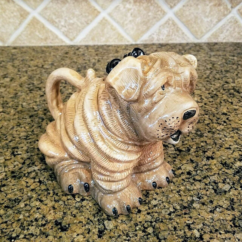 Load image into Gallery viewer, Shar Pei Dog Teapot Brown Ceramic Collectible Kitchen Décor Blue Sky Goldminic