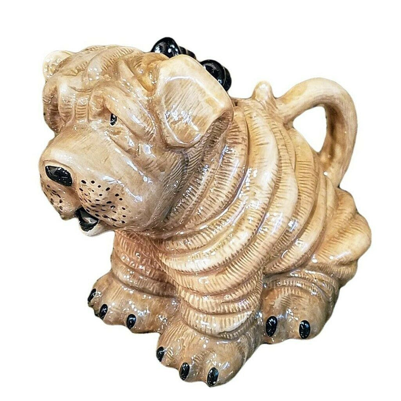 Load image into Gallery viewer, Shar Pei Dog Teapot Brown Ceramic Collectible Kitchen Décor Blue Sky Goldminic