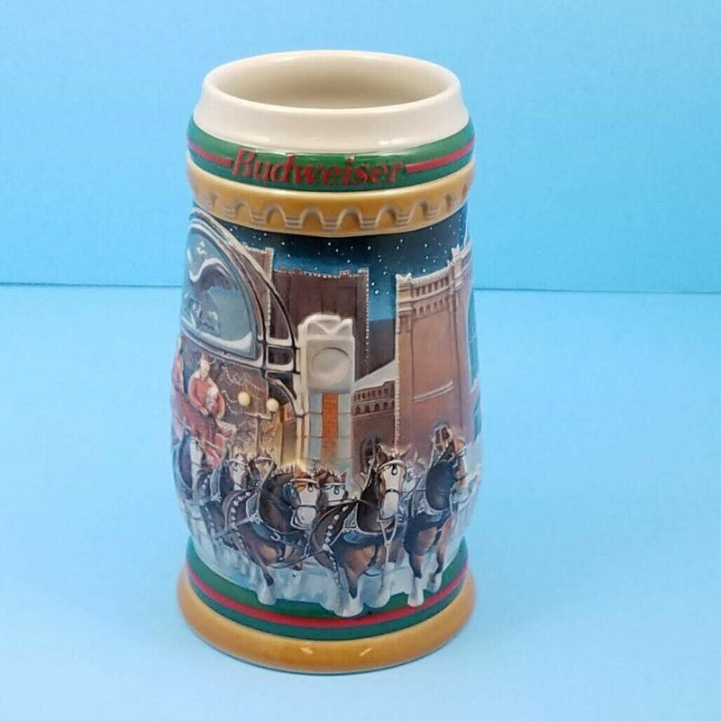 Load image into Gallery viewer, Budweiser Holiday 1997 Mug Stein CS313 Home For The Holidays Ceramarte COA