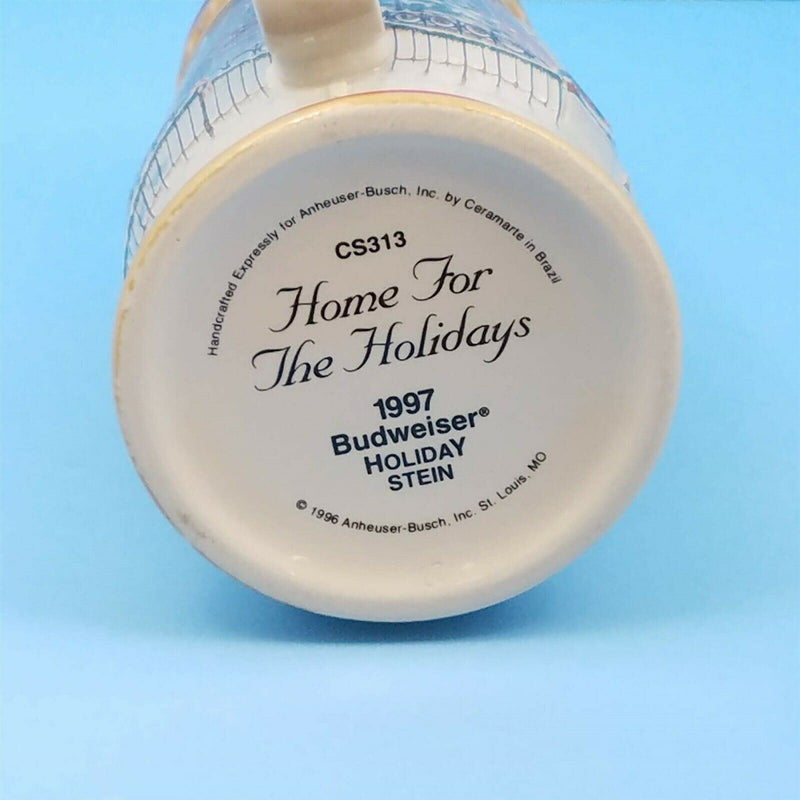 Load image into Gallery viewer, Budweiser Holiday 1997 Mug Stein CS313 Home For The Holidays Ceramarte COA