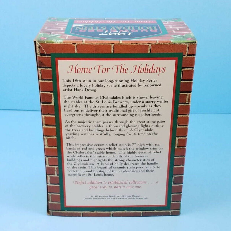 Load image into Gallery viewer, Budweiser Holiday 1997 Mug Stein CS313 Home For The Holidays Ceramarte COA