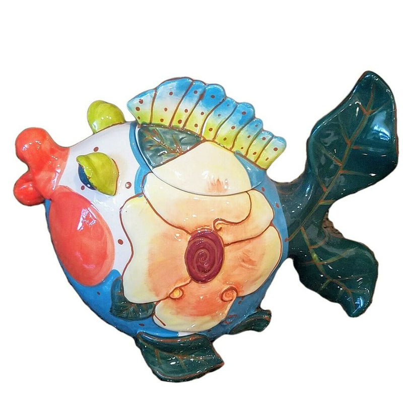 Load image into Gallery viewer, Miss Lorelei Teapot Ceramic Flower Kissy Fish Embossed Tea Pot Blue Sky Goldminc